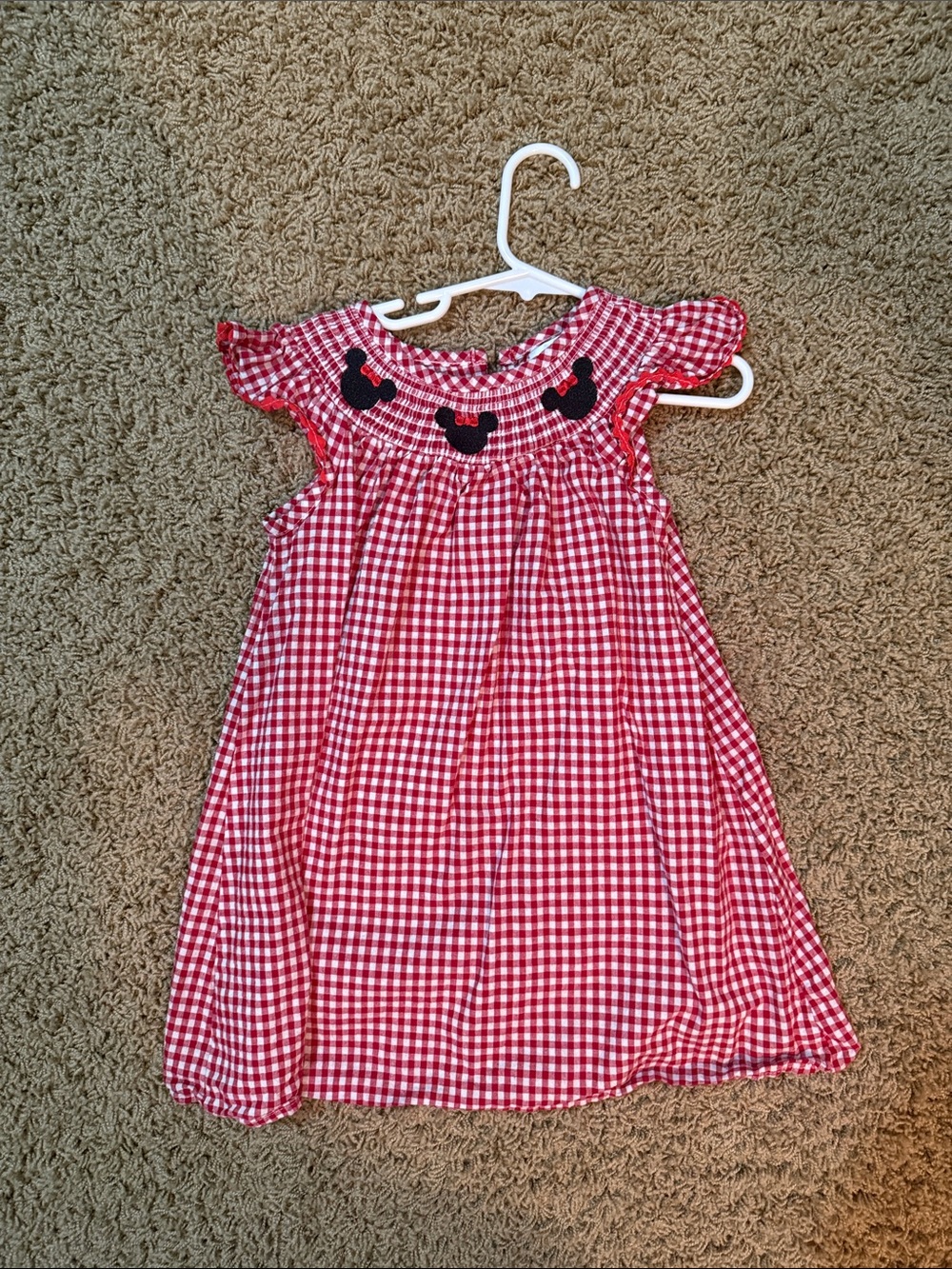 Red Gingham Smocked Flutter-Sleeve Kids Dress